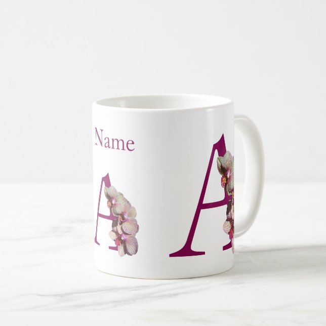 Orchid Elegant Monogram Initial A Your Name Kaffeetasse (VorderseiteRechts)