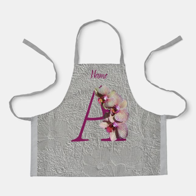 Orchid Elegant Monogram Initial A Your Name Schürz Schürze (Vorderseite)
