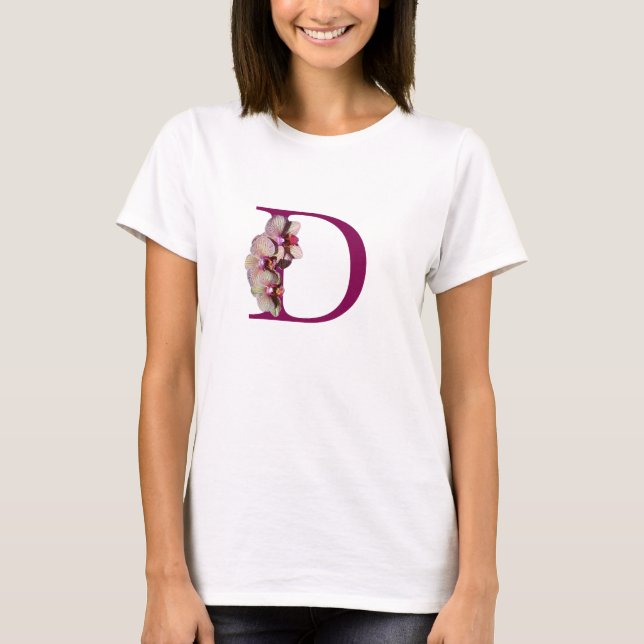 Orchid Elegant Monogram Initial D T-Shirt (Vorderseite)