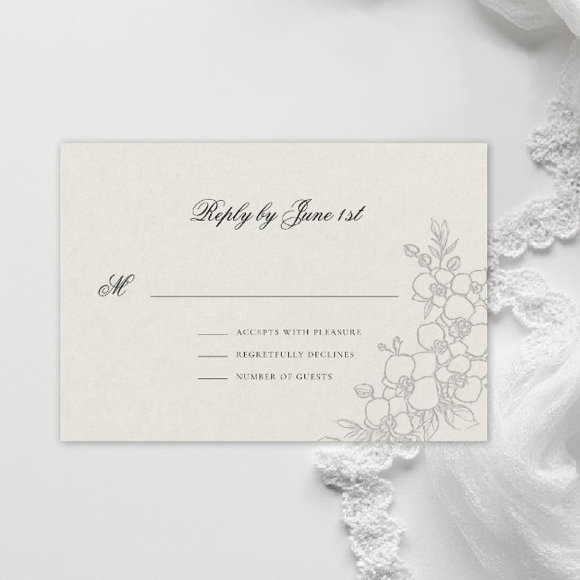 Orchid Elevated Ecru Traditional Formal Wedding RSVP Karte (orchid wedding rsvp card formal modern classic traditional black tie parents hosted ecru)