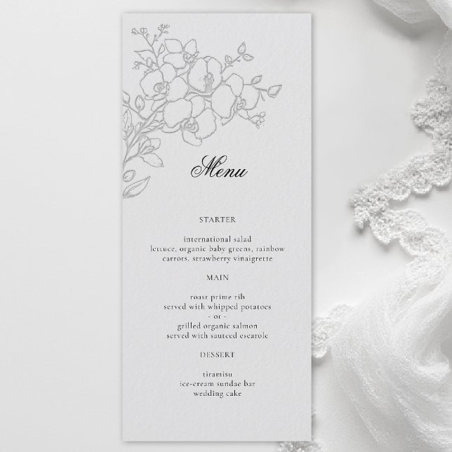 Orchid Elevated Ivory Formal Traditional Wedding Menükarte (orchid wedding menu formal modern classic traditional black tie parents hosted ivory)