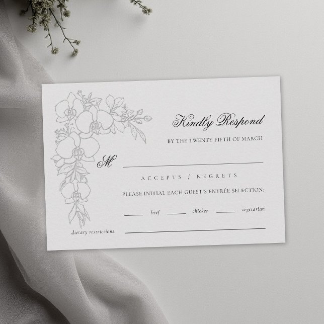 Orchid Elevated Ivory Formal Traditional Wedding RSVP Karte (orchid wedding rsvp meal formal modern classic traditional black tie parents hosted ivory)