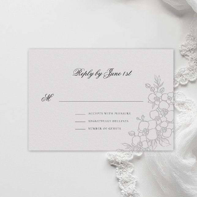 Orchid Elevated Ivory Traditional Formal Wedding RSVP Karte (orchid wedding rsvp card formal modern classic traditional black tie parents hosted ivory)