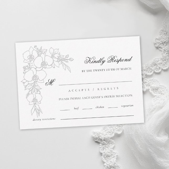 Orchid Elevated White Formal Traditional Wedding RSVP Karte (orchid wedding rsvp meal formal modern classic traditional black tie parents hosted white)