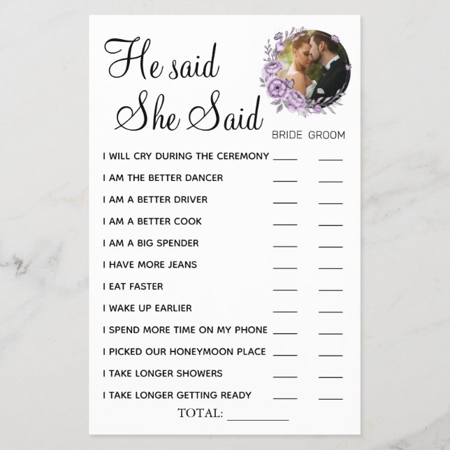 Orchid Er sagte, sie sagte Duschspielkarte Flyer (Vorne)