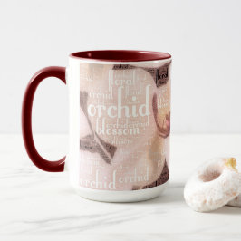 Orchid Floral Blossom Typografie Word Cloud Tasse