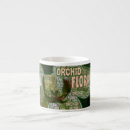 Orchid floral Blossom über Burgund Word Cloud Espressotasse