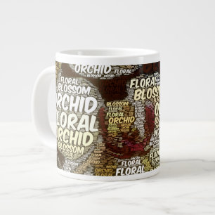 Orchid floral Blossom über Burgund Word Cloud Jumbo-Tasse