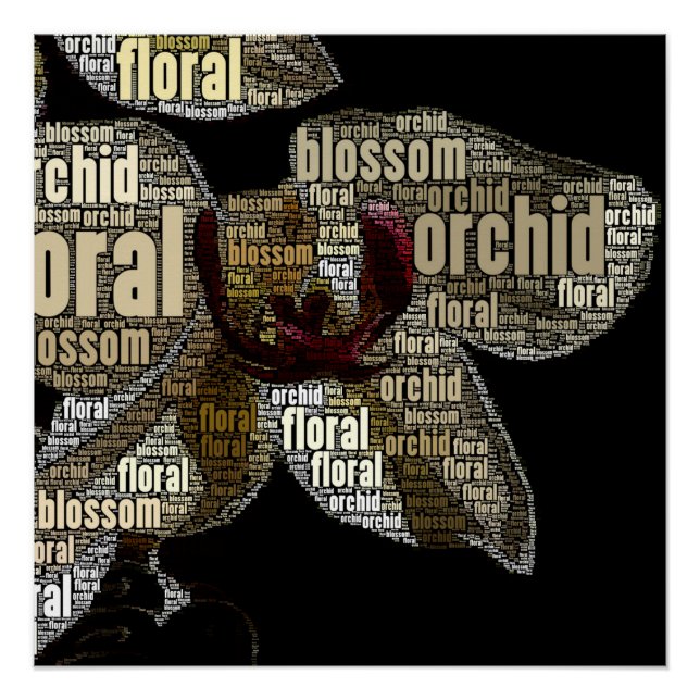 Orchid floral Blossom über schwarze Word Cloud Poster (Vorderseite)