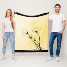 orchid floral line art on yellow