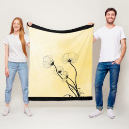 orchid floral line art on yellow fleecedecke