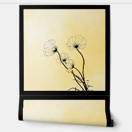 orchid floral line art on yellow tapete