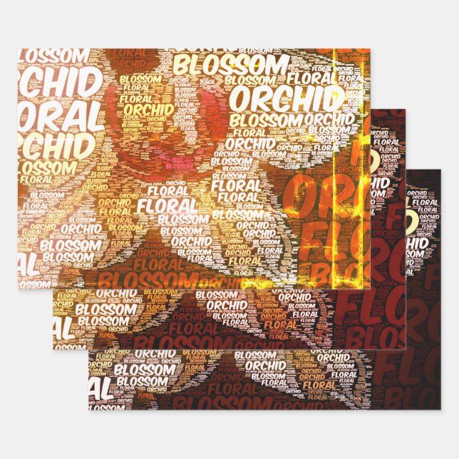 Orchid floral Word Cloud Decoupage Geschenkpapier Set (Set)