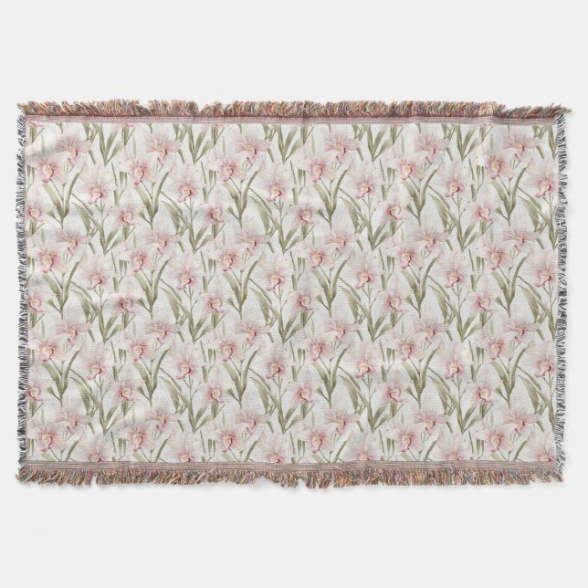 Orchid Flowers Pastel Blush Floral Throw Blanket Decke (Vorderseite)