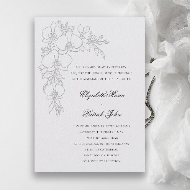 Orchid Garland Formal Traditional Ivory Wedding Einladung (orchid wedding invitation ivory garland formal modern classic traditional black tie parents hosting)