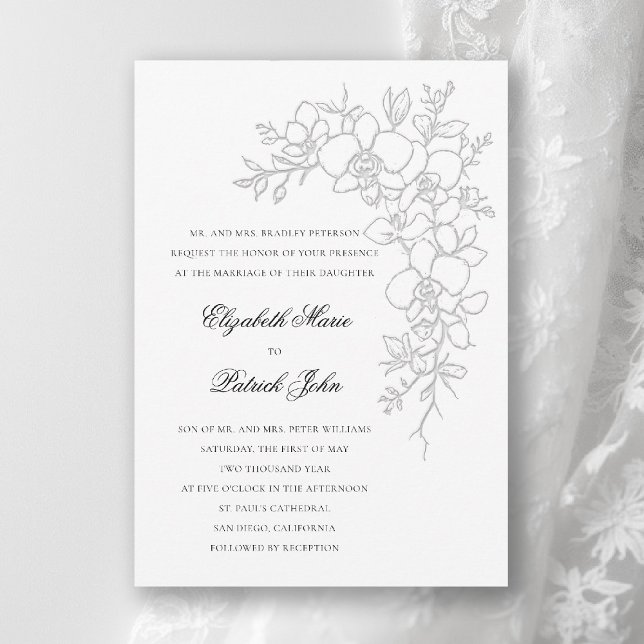 Orchid Gleam Formal Traditional Pure White Wedding Einladung (orchid wedding invitation white gleam formal modern classic traditional black tie parents hosting)