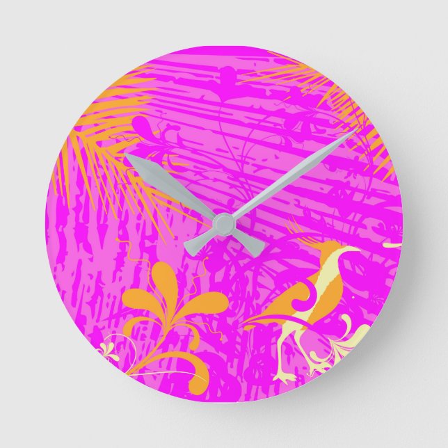 Orchid Golden Rod Springtime Bird Runde Wanduhr (Vorderseite)