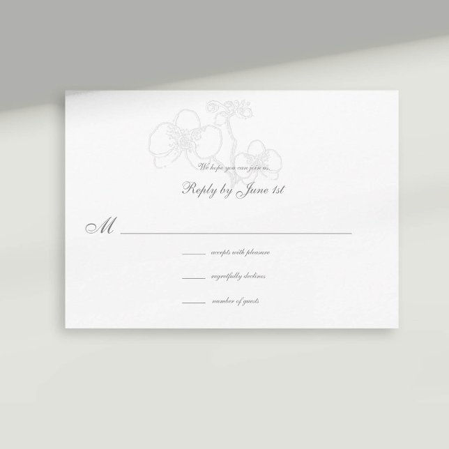 Orchid-Imitate mit Embossed Calligraphy Wedding Re (formal wedding response card rsvp reply faux embossed orchid modern classic traditional calligraphy)