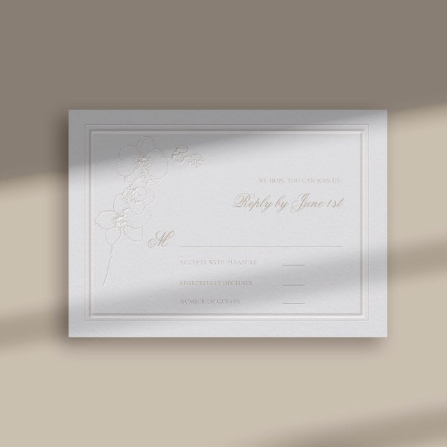Orchid-Imitate mit formalem Rahmen (faux embossed orchids double frame modern classic wedding rsvp response reply ivory)