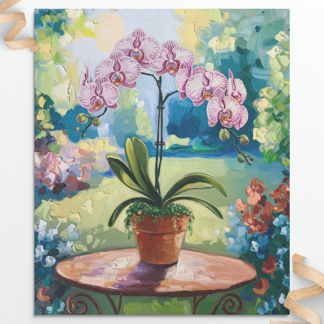 Orchid in einem Pot-Gemälde mit botanischer Dekoup Geschenkpapier (Von Creator hochgeladen)