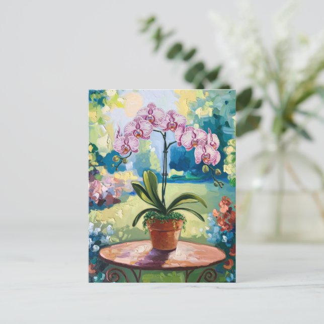 Orchid in einer Potmalerei Botanischer Kunst Postkarte (Stehend Vorderseite)