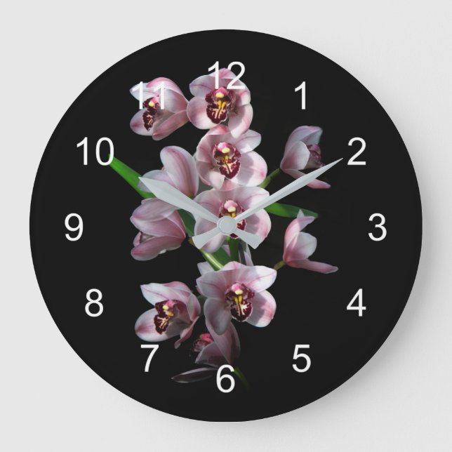 Orchid-Insanität in Schwarz Große Wanduhr (Vorderseite)