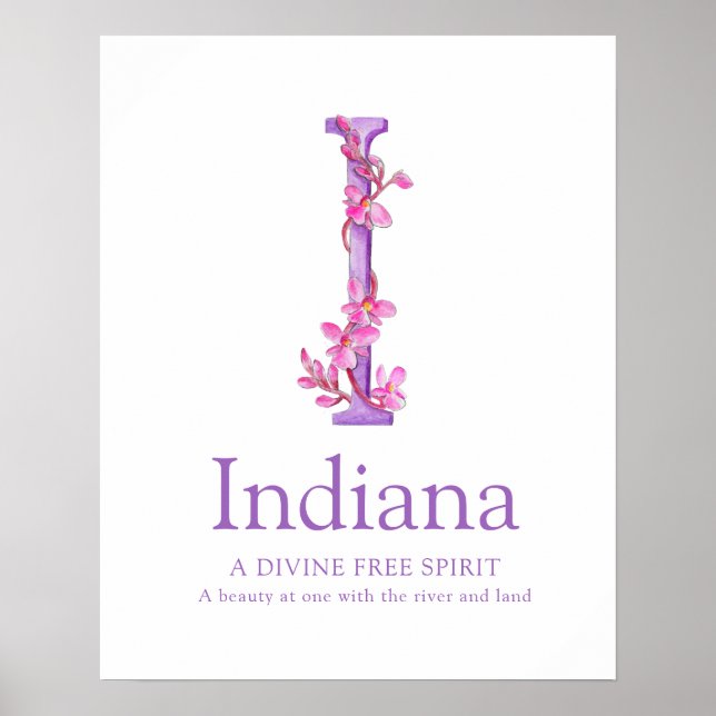 Orchid Letter I Indiana individuelle Name Poster (Vorne)