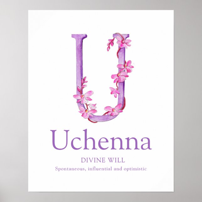 Orchid Letter U Uchenna individuelle Name Poster (Vorne)