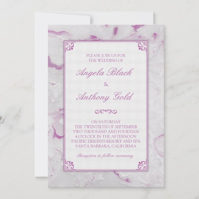 Orchid Lila Marble Marbled Wedding Einladung (Vorderseite)