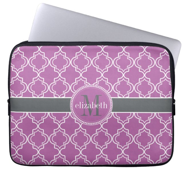 Orchid Lila marokkanisches Trellis Monogram Laptopschutzhülle (Vorderseite)