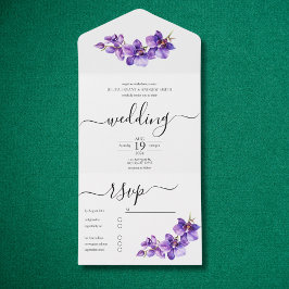Orchid lila und weiße Script Hochzeit All In One Einladung