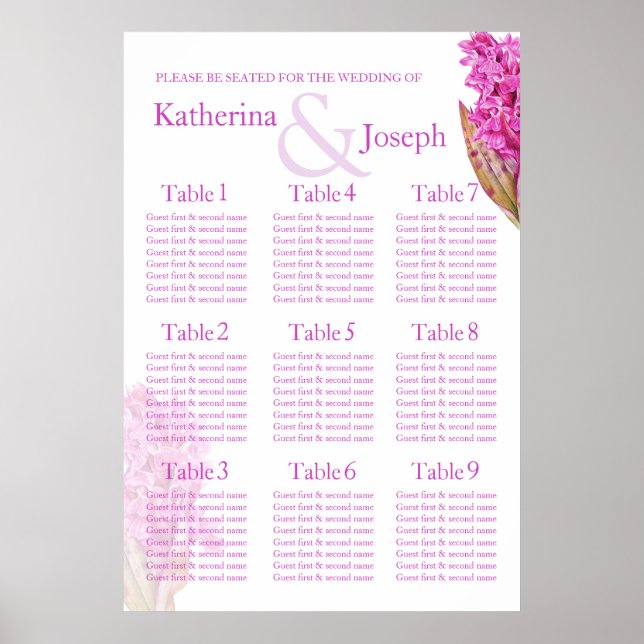 Orchid lila Wedding Table Planner 1-9 Poster (Vorne)