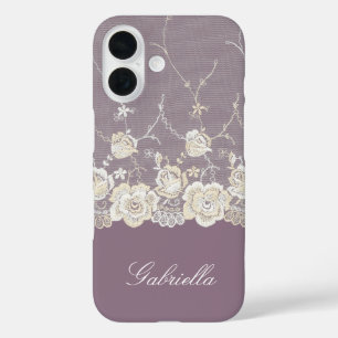 Orchid Lila White Lace Floral iPhone 16 Hülle
