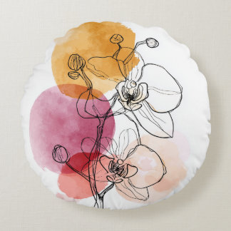 Orchid Line Art Round Throw Kissen - Minimalistisc