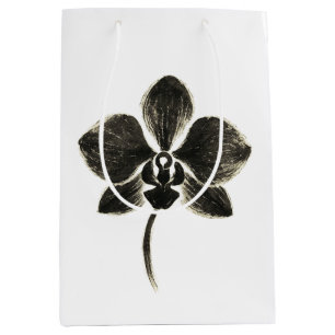 Orchid Line Zeichn - Floral Medium Gift Bag Mittlere Geschenktüte