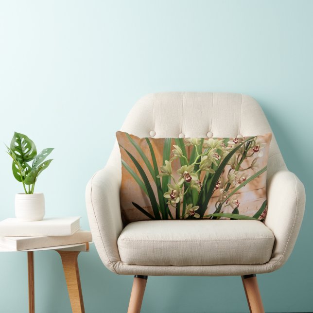 Orchid Lumbar Pillow in Elfenbein, Gold und Grün Lendenkissen (Stuhl )