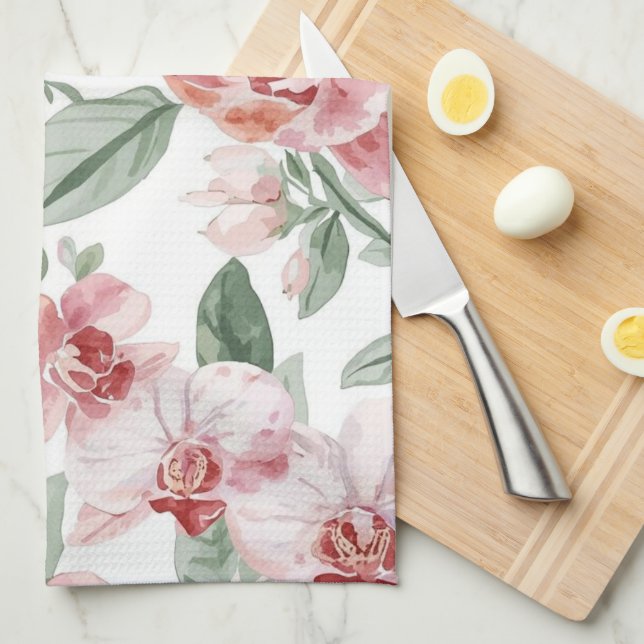 Orchid Meadow Watercolor Floral Blushing Botanical Geschirrtuch (Viertel Falte)