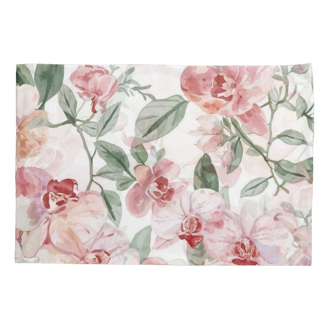 Orchid Meadow Watercolor Floral Blushing Botanical Kissenbezug (Rückseite)