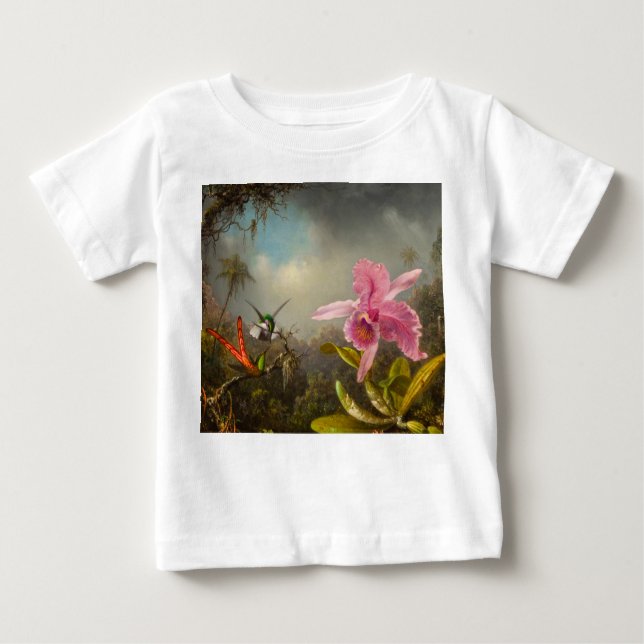 Orchid mit zwei Hummingbirds Heade Baby T-shirt (Vorderseite)