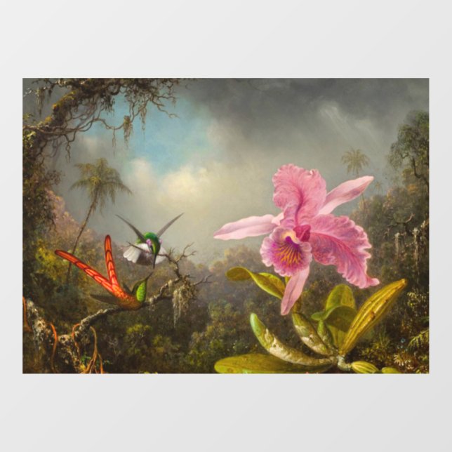 Orchid mit zwei Hummingbirds Heade Fensteraufkleber (Blatt)