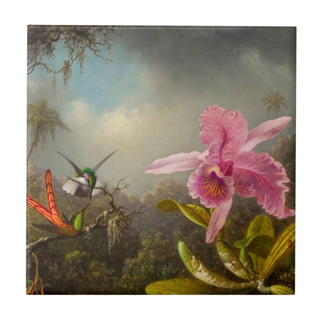 Orchid mit zwei Hummingbirds Heade Fliese (Vorderseite)