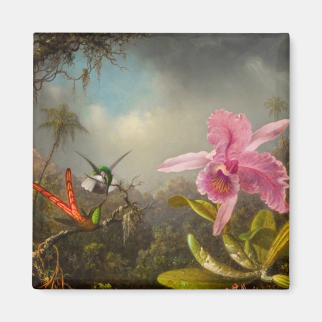 Orchid mit zwei Hummingbirds Heade Magnet (Vorne)