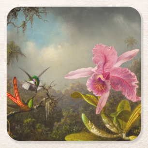 Orchid mit zwei Hummingbirds Heade Rechteckiger Pappuntersetzer