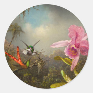 Orchid mit zwei Hummingbirds Heade Runder Aufkleber