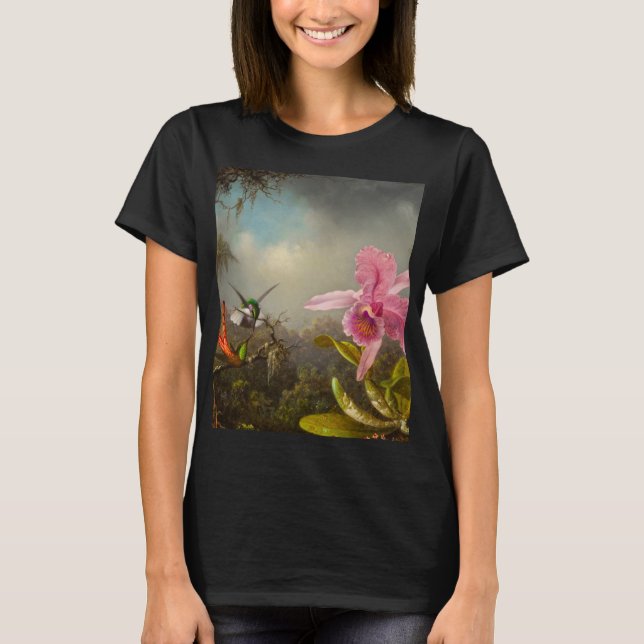 Orchid mit zwei Hummingbirds Heade T-Shirt (Vorderseite)