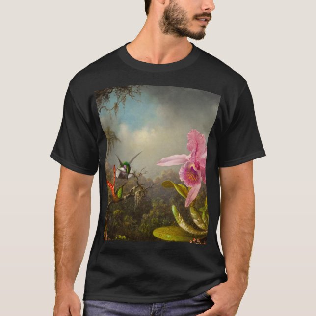 Orchid mit zwei Hummingbirds Heade T-Shirt (Vorderseite)