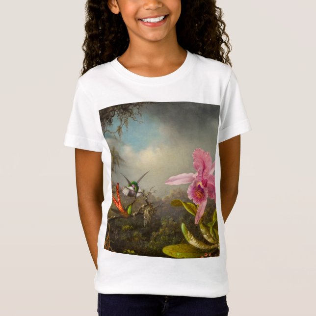 Orchid mit zwei Hummingbirds Heade T-Shirt (Vorderseite)