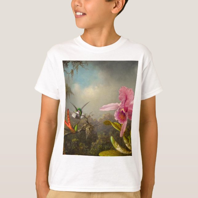 Orchid mit zwei Hummingbirds Heade T-Shirt (Vorderseite)