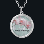 Orchid Necklace für Trauzeugin Versilberte Kette<br><div class="desc">Orchid Necklace für Ihre Trauzeugin. So hübsch mit hellrosa Orchideen und einem hellgrünen Hintergrund.</div>