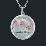 Orchid Necklace für Trauzeugin Versilberte Kette<br><div class="desc">Orchid Necklace für Ihre Trauzeugin. So hübsch mit hellrosa Orchideen und einem hellgrünen Hintergrund.</div>